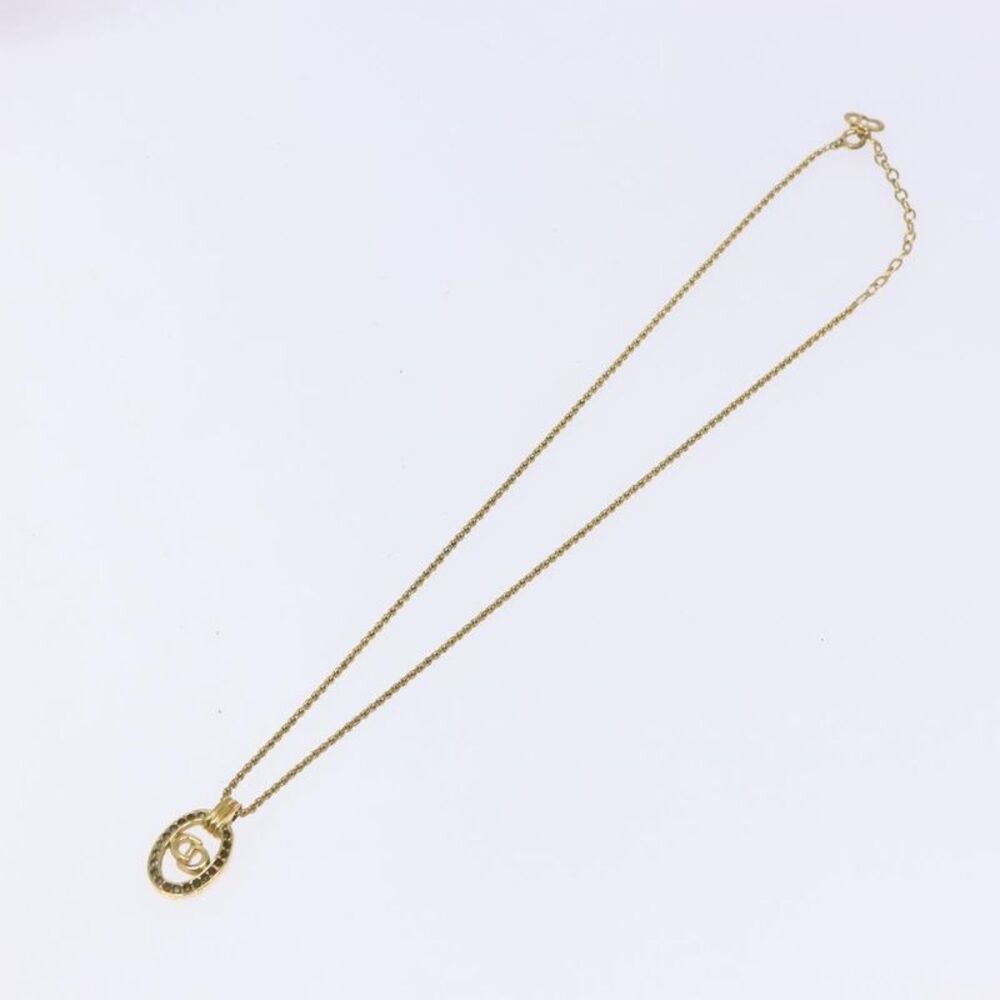 Christian Dior Round Logo Pendant Metal With Crystal Gold Metal Necklace Jewelry